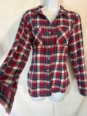 Red Navy White Plaid Button-Up Shirt